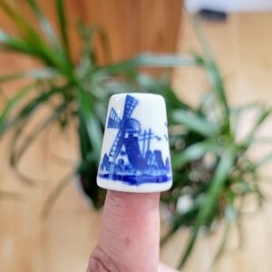 Vintage Windmill & Birds Dutch Style Thimble